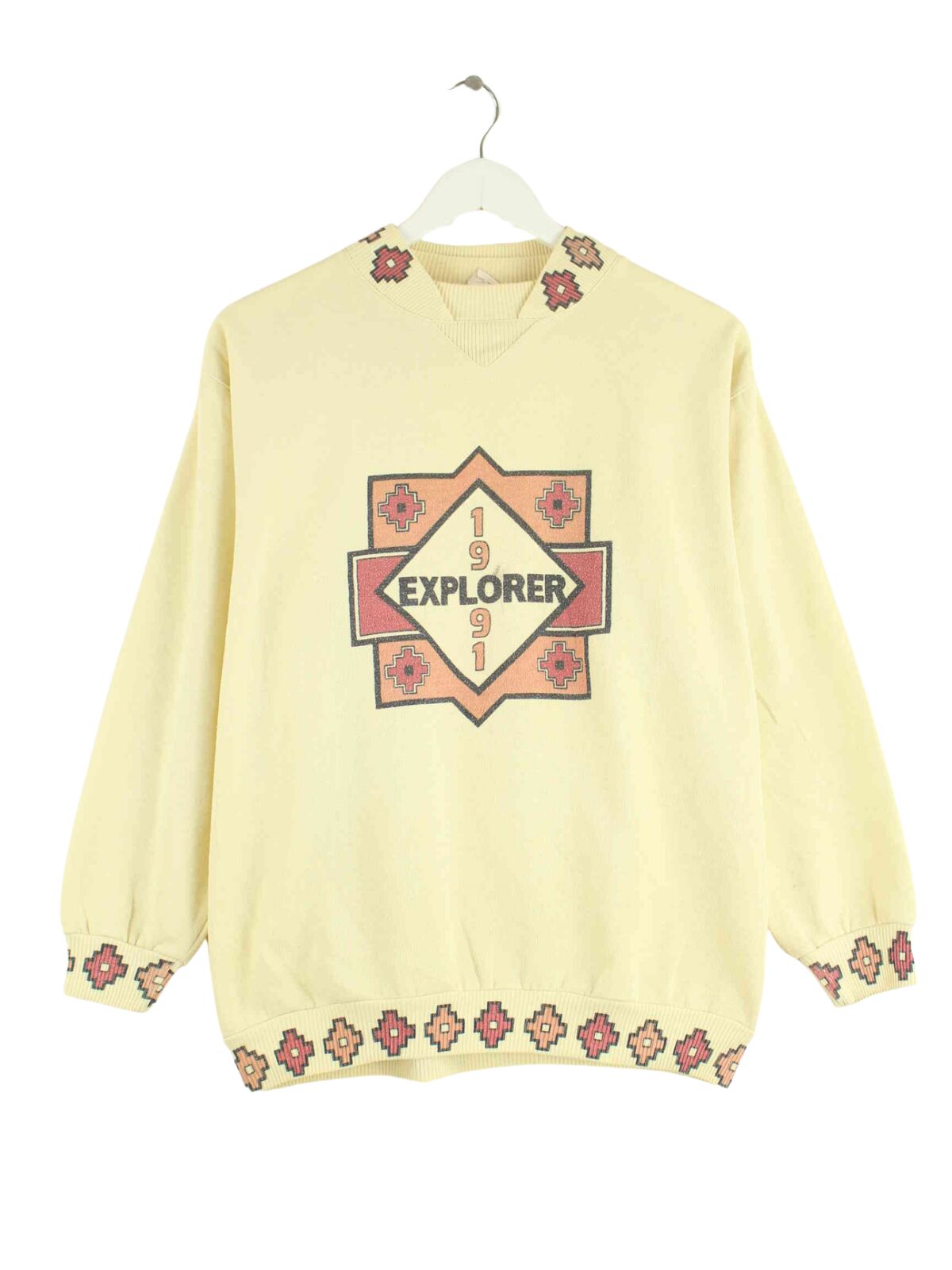 Vintage 1991 Explorer Print Sweater Beige XL (front image)