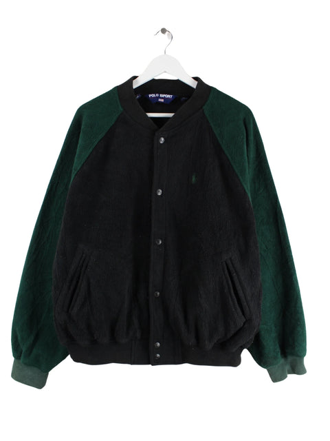 Ralph Lauren Polo Sport 90s Vintage Varsity Fleece Jacke Schwarz XL