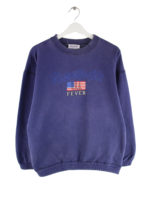 Reebok Damen 90s Vintage Big Logo USA Fever Sweater Blau L