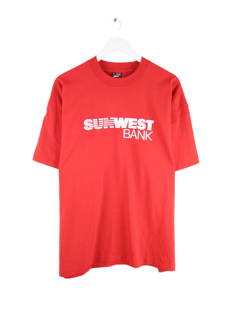 Fruit of the Loom 90s Vintage Sun West Bank Print Single Stitch T-Shirt Rot XXL