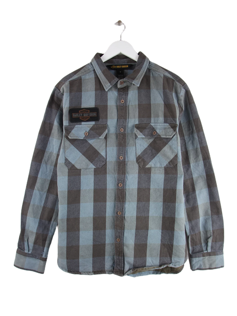 Harley Davidson 00s Eagle Patch Check Freizeit Hemd Blau L