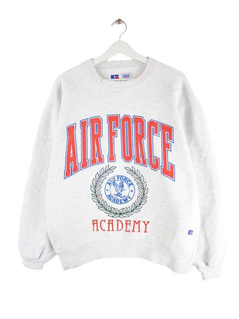 Russell Athletic 90s Vintage Air Force Academy Print Pull Femme Gris L