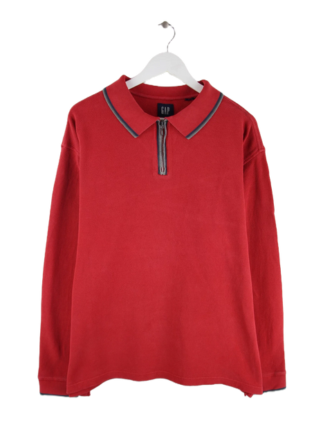 GAP 00s Langarm Half Zip Polo Rot XL