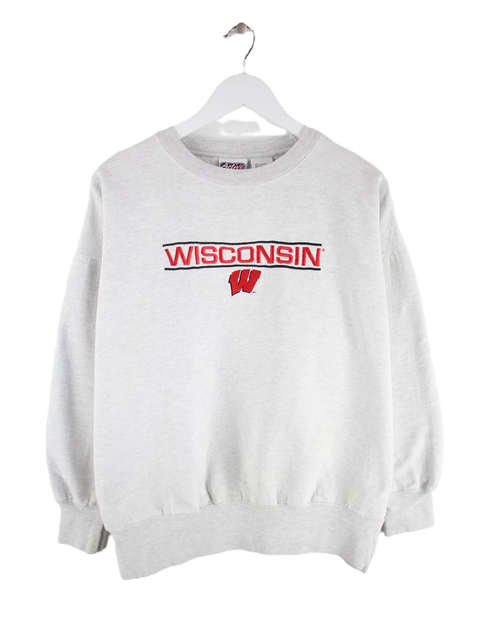 Vintage 00s Wisconsin Print Damen Sweater Grau XL