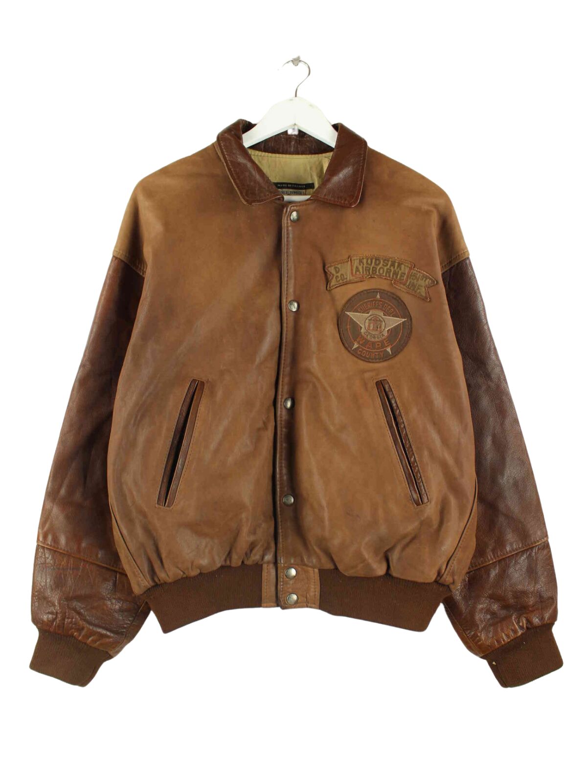 Vintage 90s Kudsak Airborne Leder Jacke Braun L (front image)