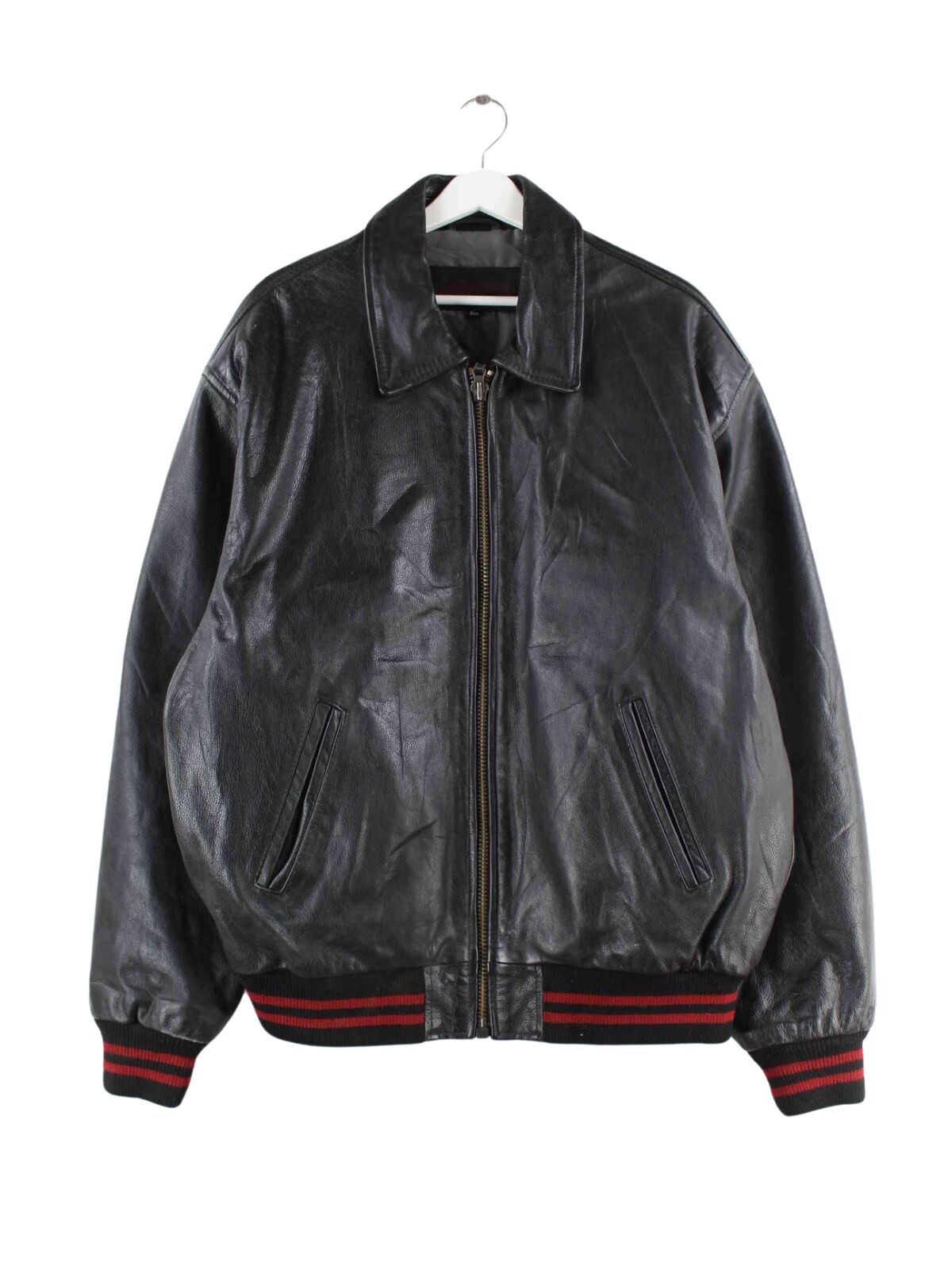 Skipper 90s Vintage Leder College Jacke Schwarz XXL (front image)