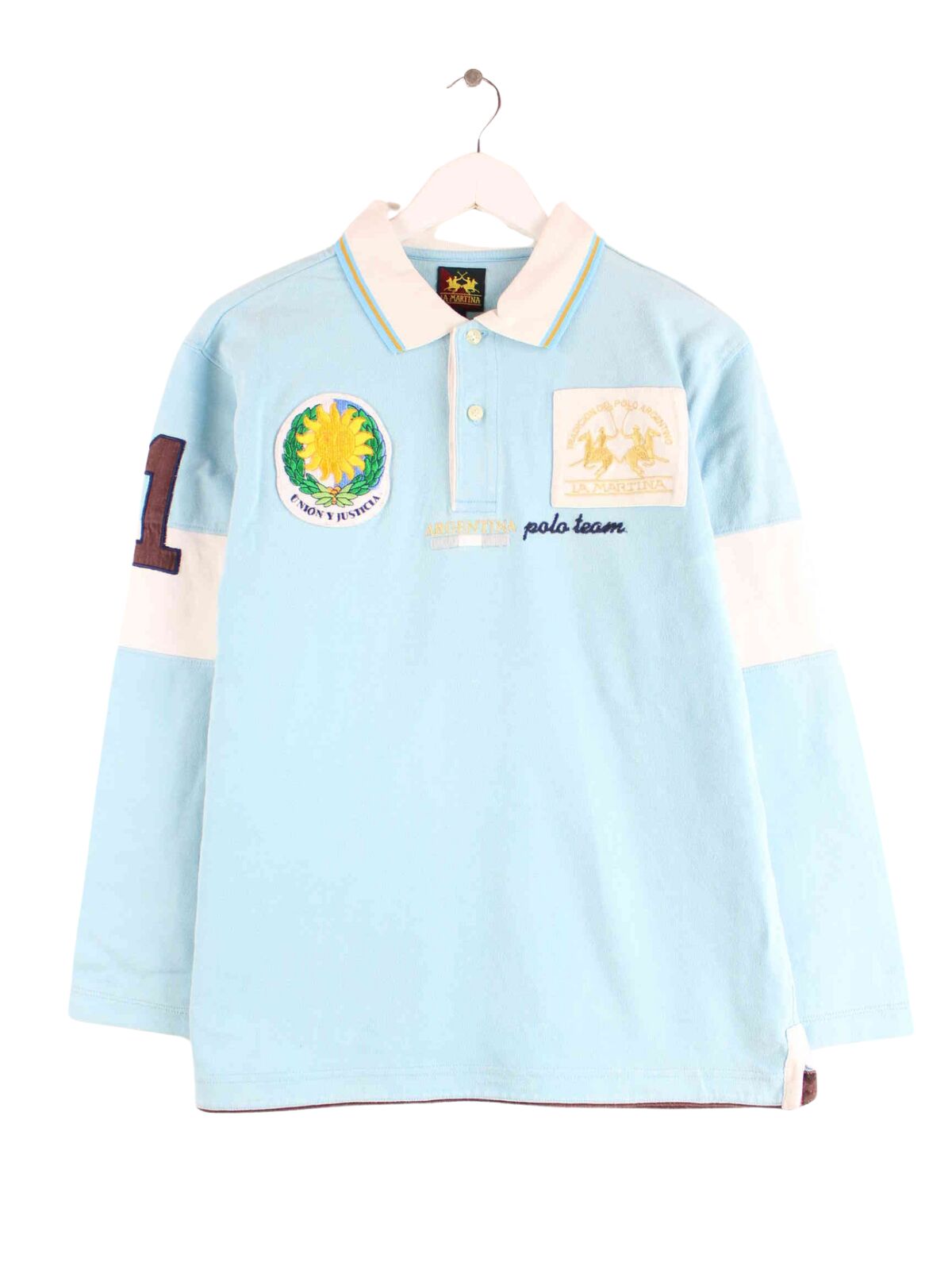 La Martina 90s Vintage Argentina Embroidered Polo Sweater Blau M (front image)