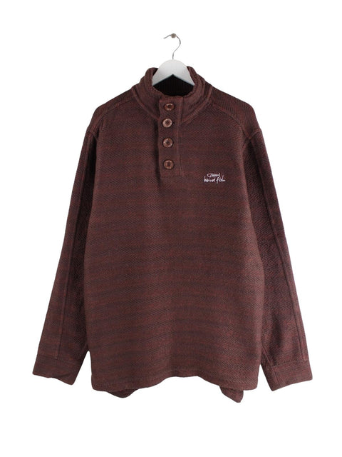 Weird Fish Knit Half Button Sweater Braun XXL