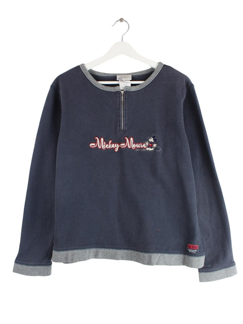 Disney Damen 00s Mickey Mouse Half Zip Sweater Grau L