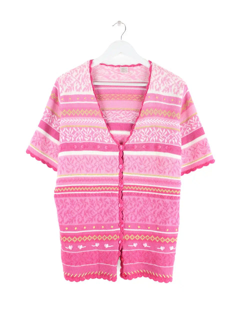 Vintage Damen Short Sleeve Strickjacke Pink M