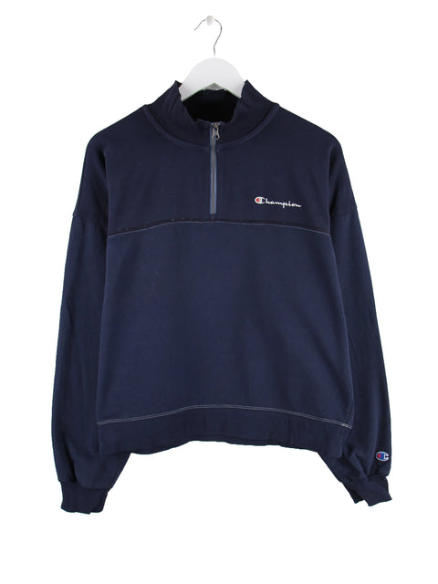 Champion Damen Half Zip Sweater Blau L