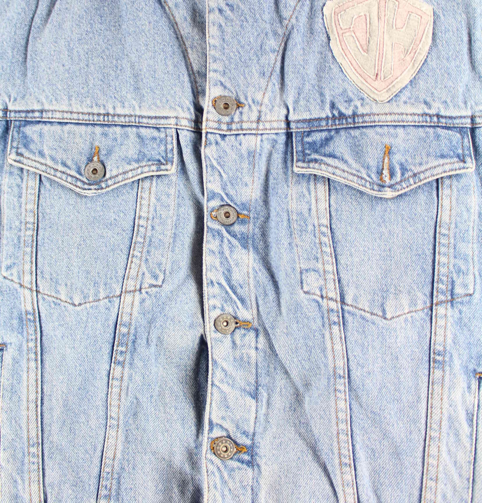 Johnny Hallyday 90s Vintage Embroidered Denim Weste Blau S (detail image 1)