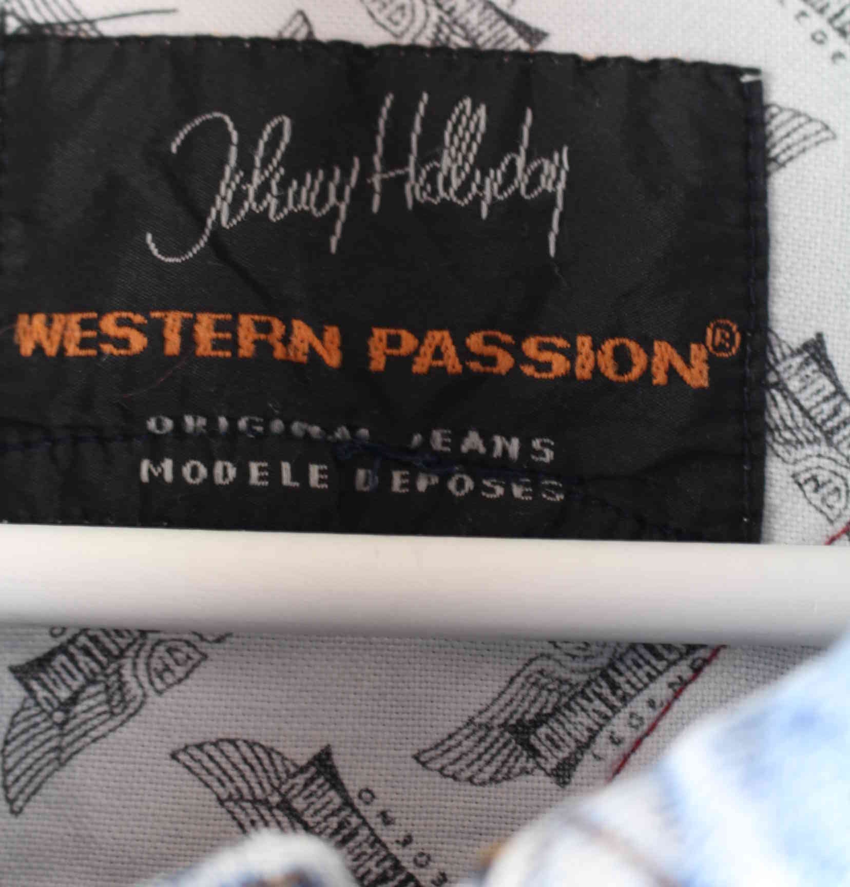 Johnny Hallyday 90s Vintage Embroidered Denim Weste Blau S (detail image 2)