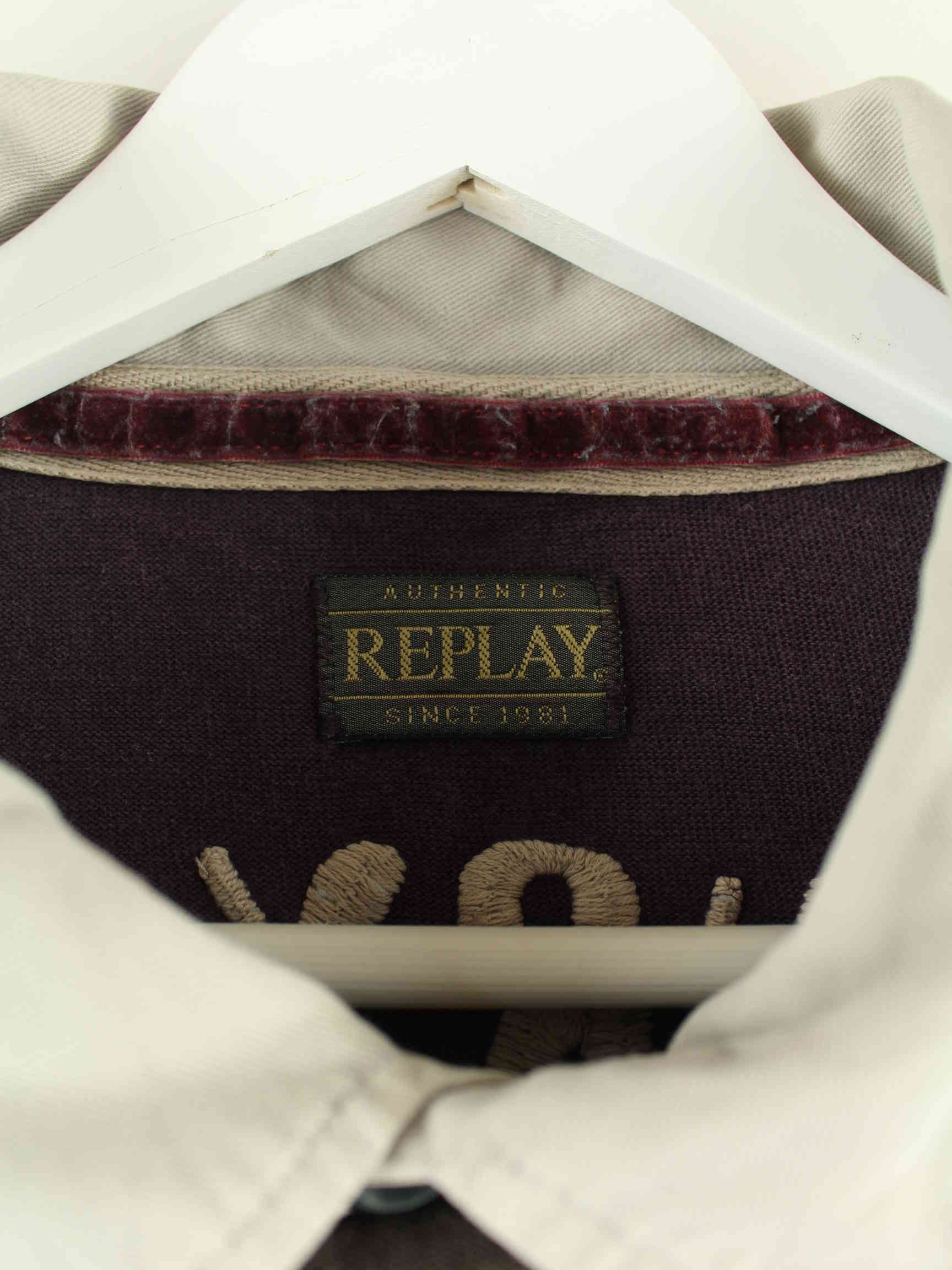 Replay 90s Vintage Embroidered Langarm Polo Blau XXL (detail image 2)