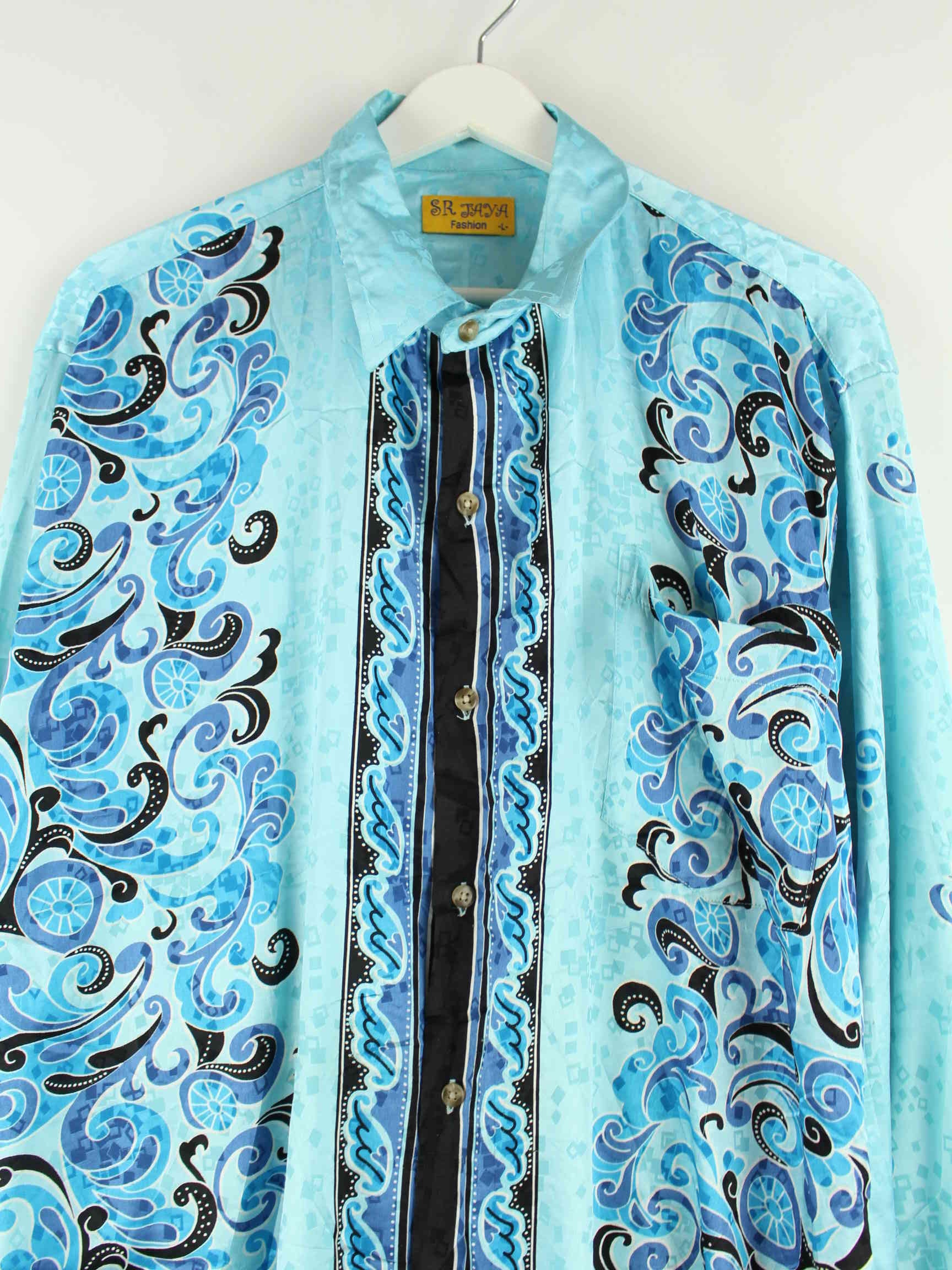 Vintage 90s Crazy Pattern Hemd Blau L (detail image 1)