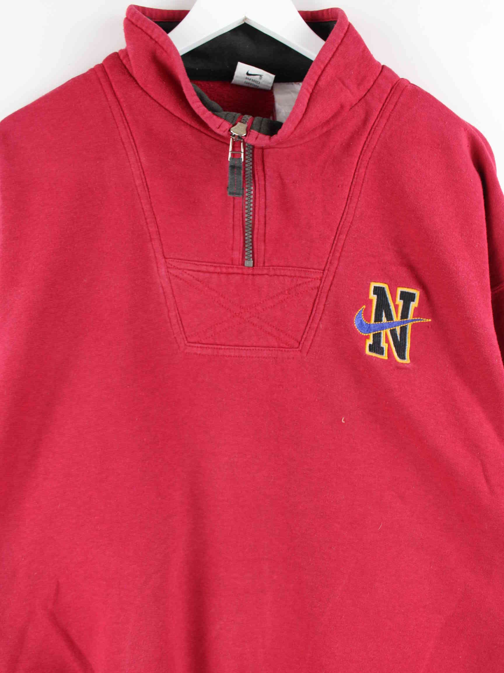 Nike 90s Vintage Embroidered Half Zip Sweater Rot L (detail image 1)