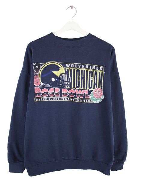 Logo 7 Damen 1998 Vintage NFL Rose Bowl Michigan Wolverines Print Sweater Blau XL