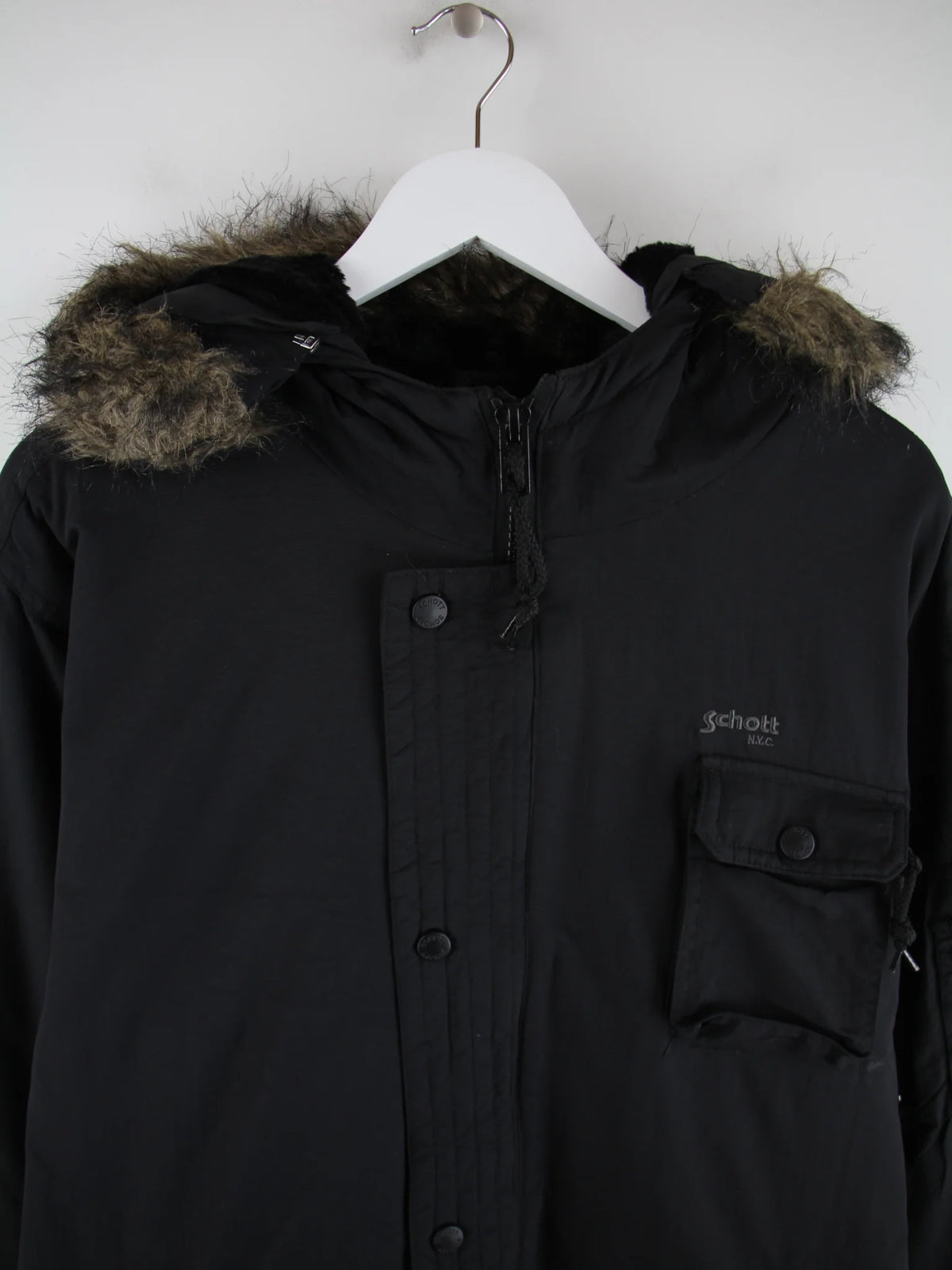Schott Jacke Schwarz XL – Detailansicht Vorderseite