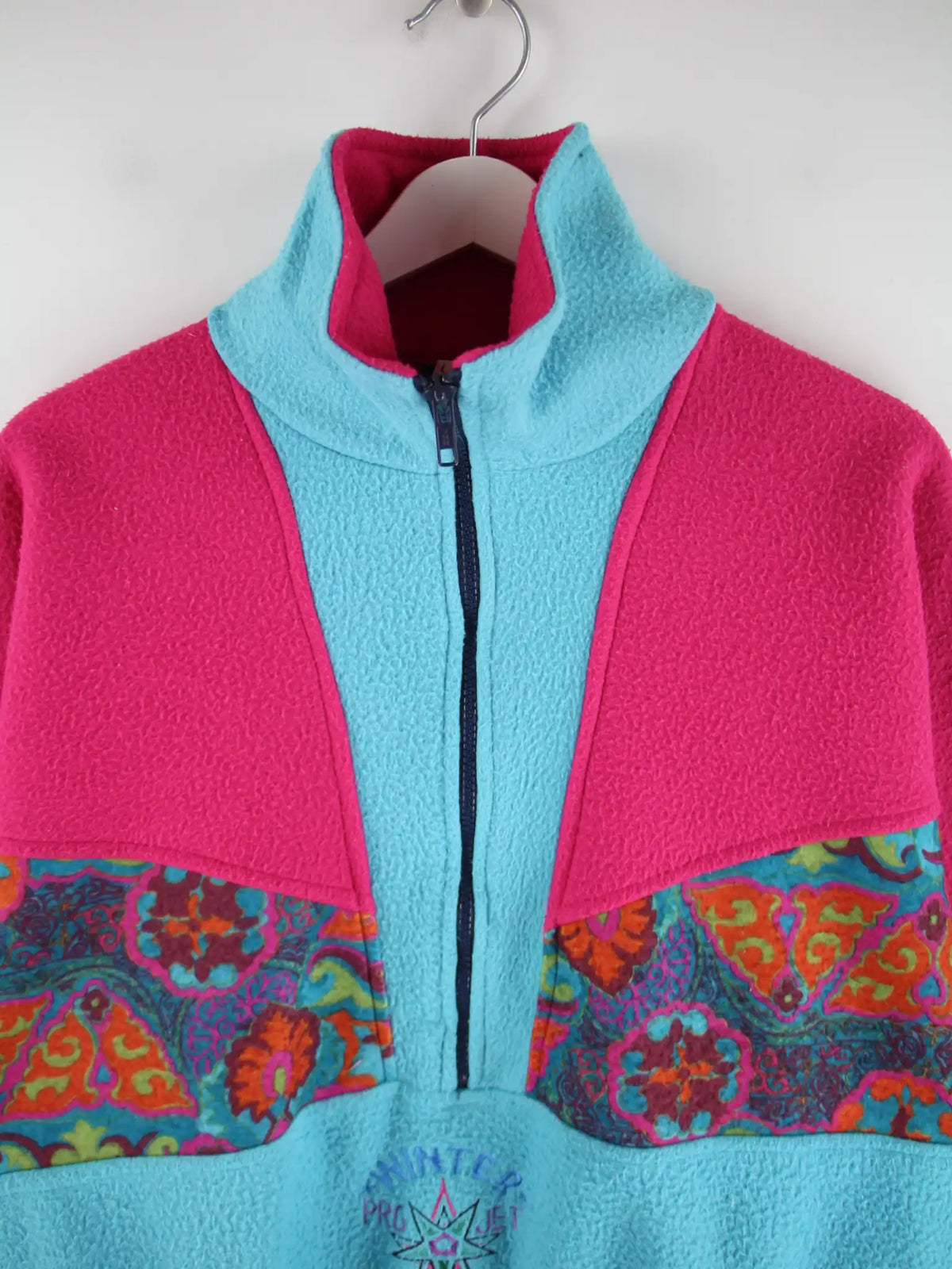 Vintage Fleece Türkis L – Detailansicht Vorderseite