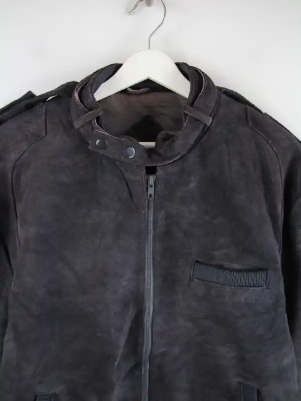 Vintage Lederjacke Grau XL – Detailansicht Vorderseite