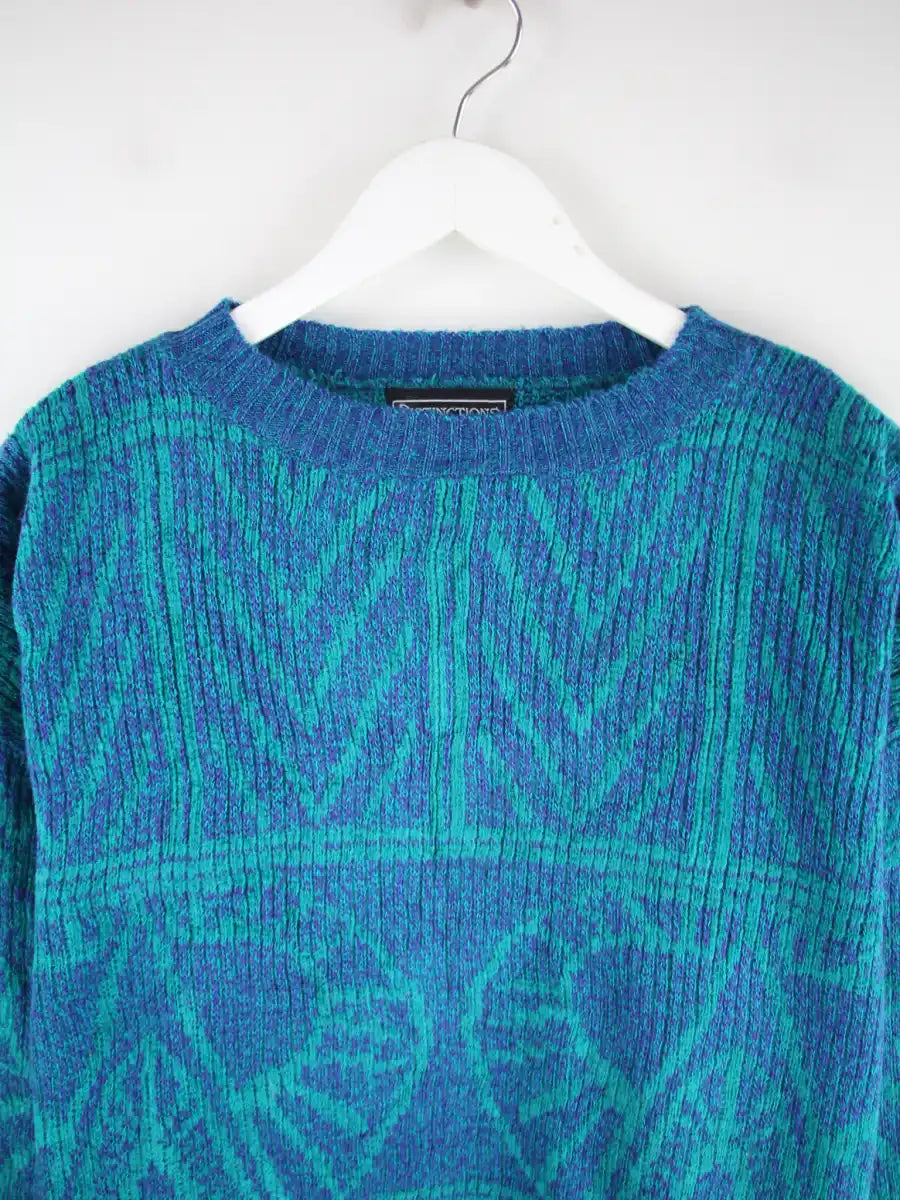 Vintage Pullover Blau M – Detailansicht Vorderseite