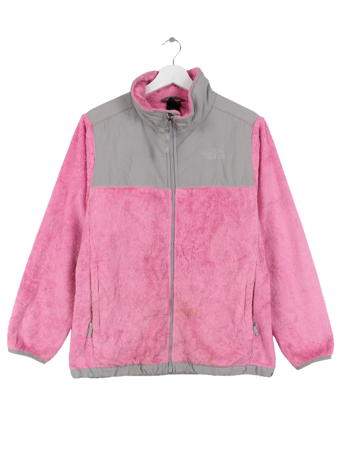 Pink fuzzy 2024 north face jacket