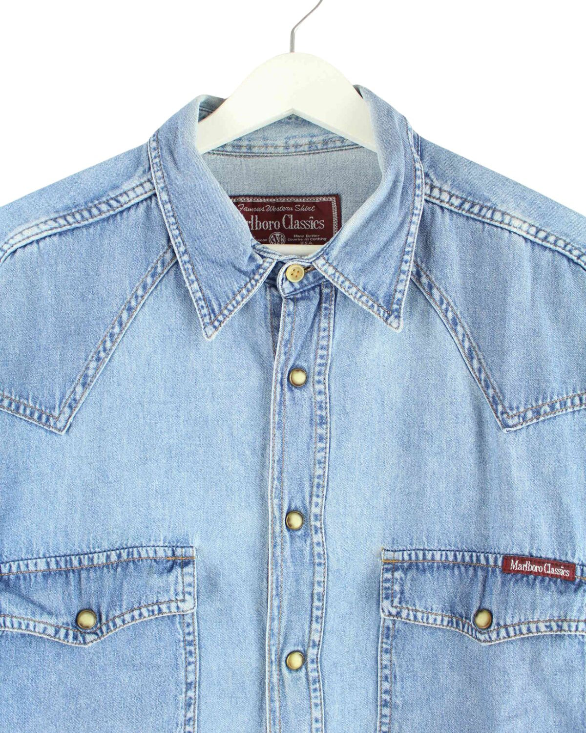 Marlboro 90s Vintage Jeans Hemd Blau XL (back image)