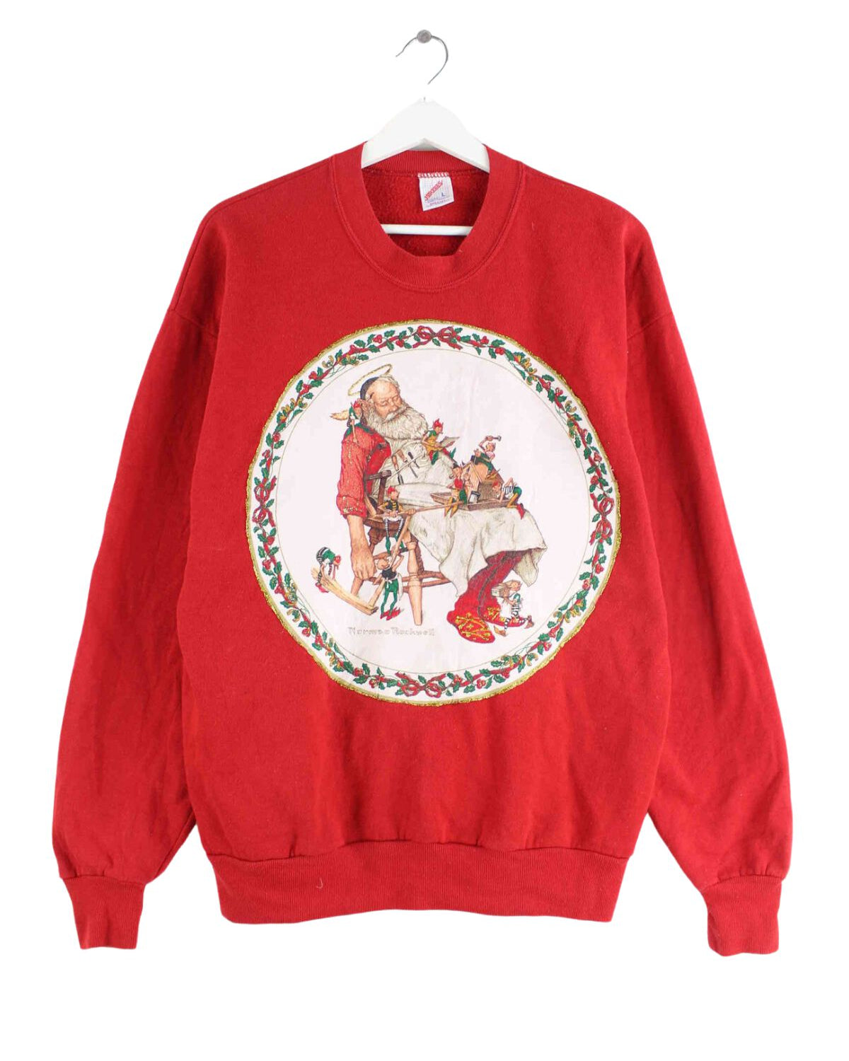 Jerzees 90s Vintage Santa Embroidered Sweater Rot L (front image)