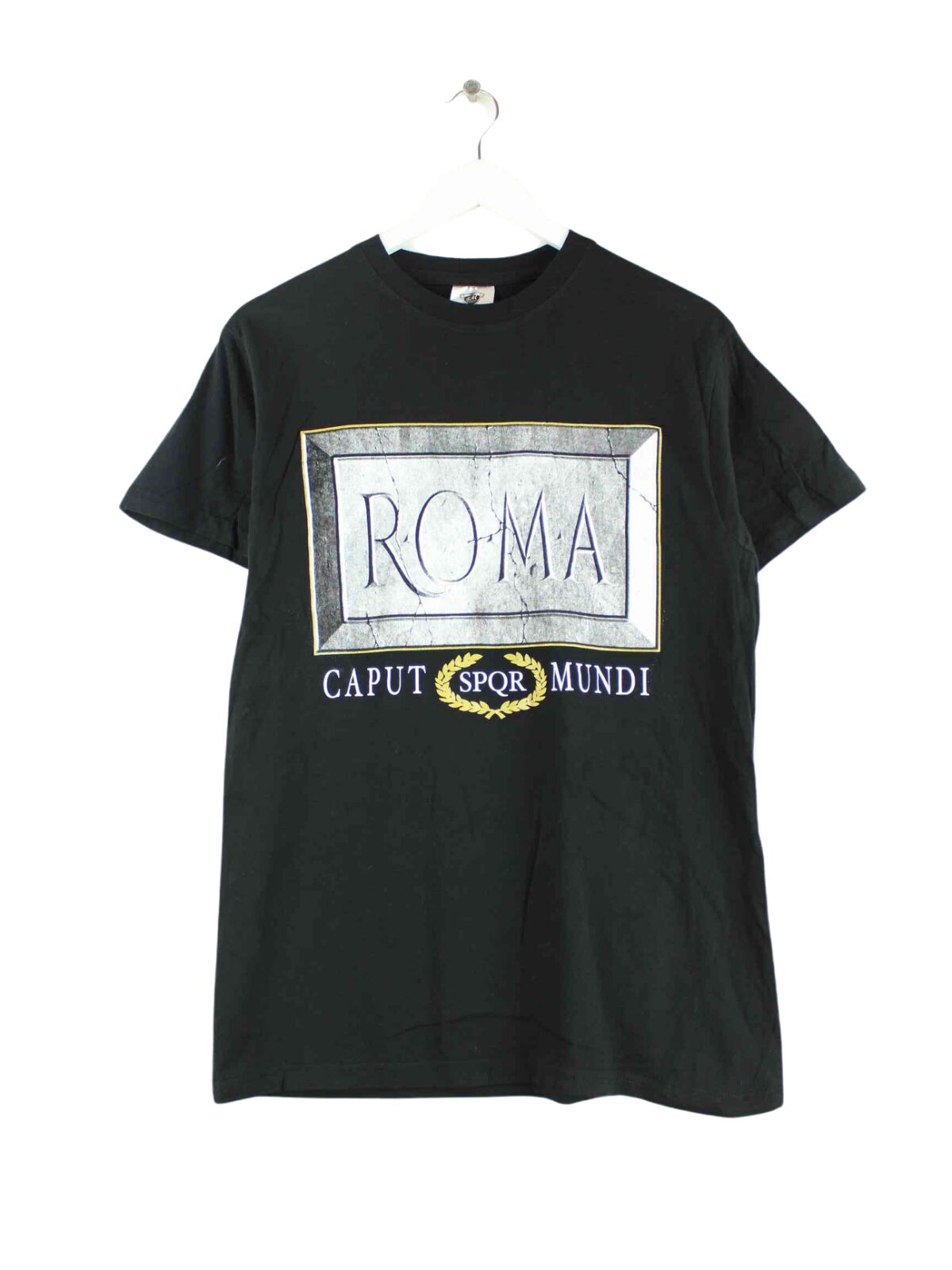 Vintage Roma Caput Mundi Print T-Shirt Schwarz S (front image)