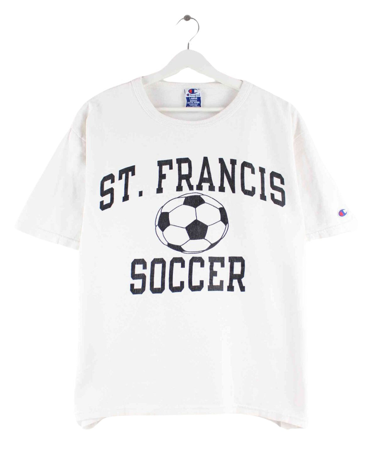 Champion y2k St. Francis Soccer Print T-Shirt Weiß S (front image)