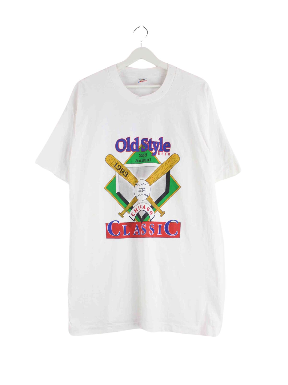 Fruit of the Loom 1993 Vintage Chicago Baseball T-Shirt White XL