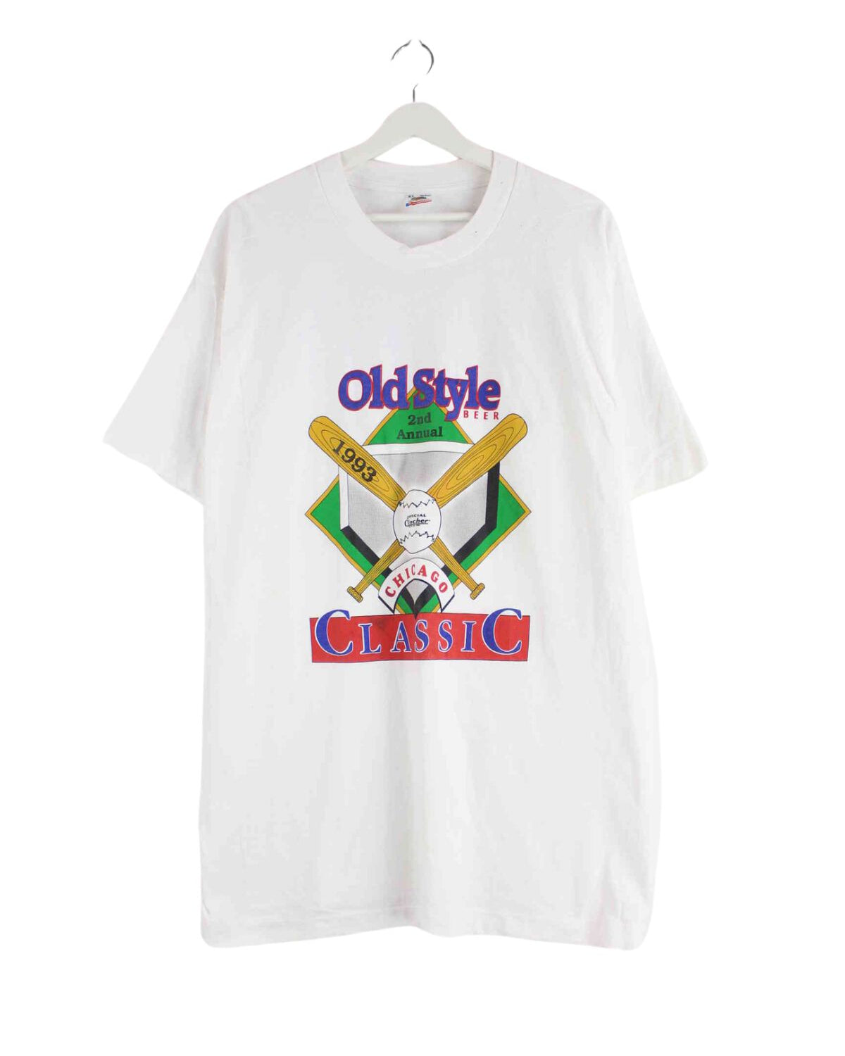 Fruit of the Loom 1993 Vintage Chicago Baseball T-Shirt Weiß XL (front image)