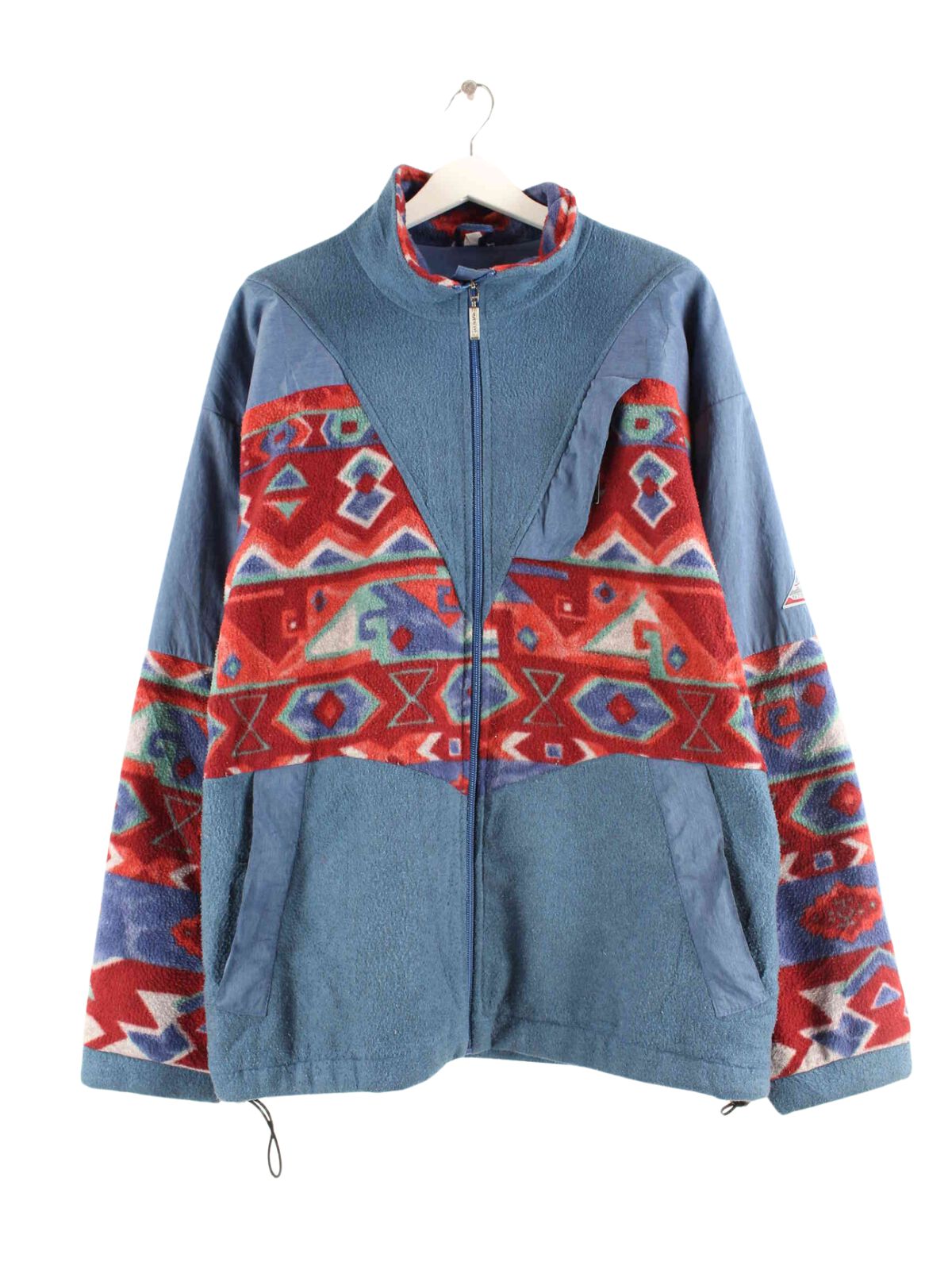 Vintage 90s Crazy Pattern Fleece Sweatjacke Blau XXL (front image)