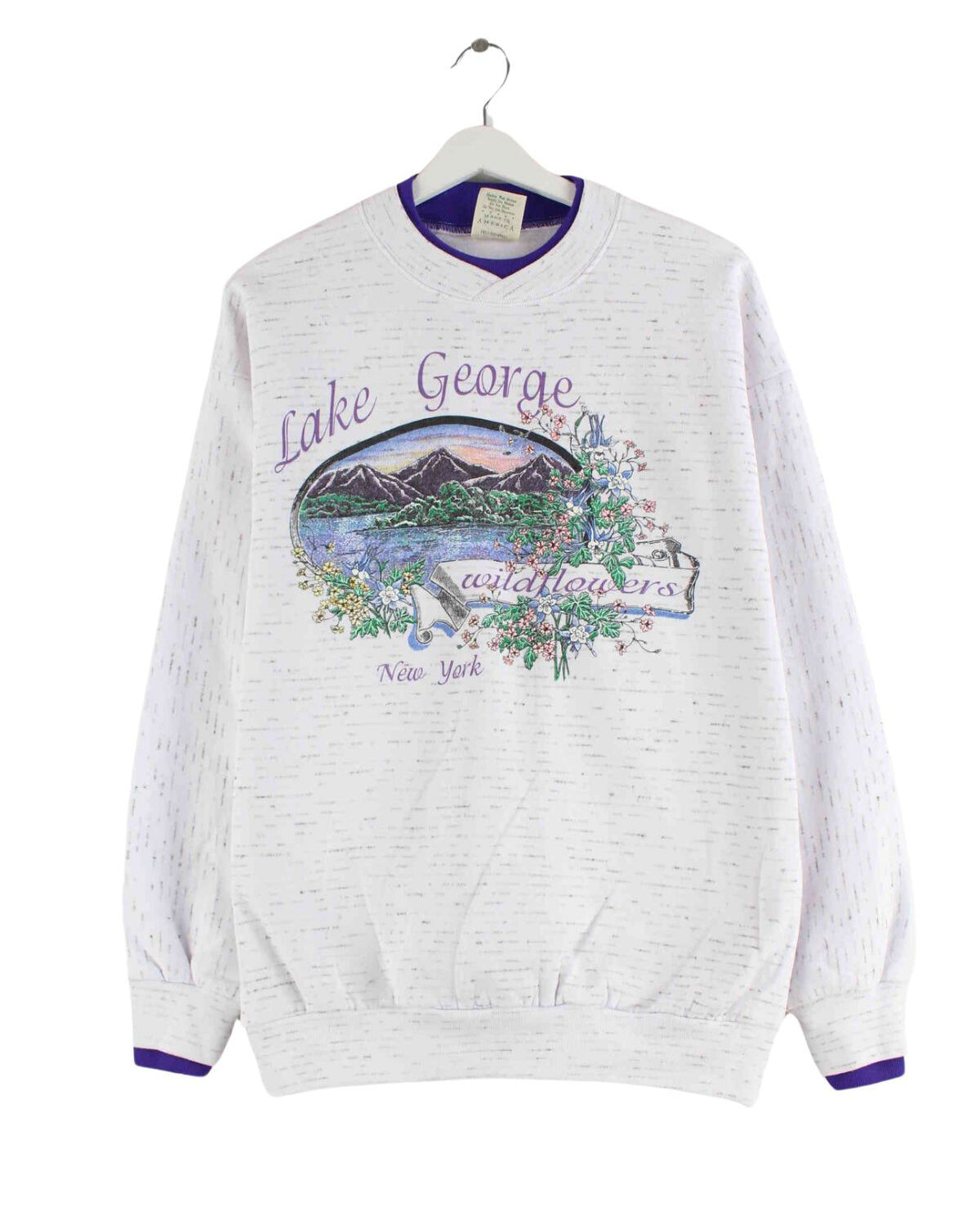 Vintage 90s Lake George Print Sweater Weiß L (front image)