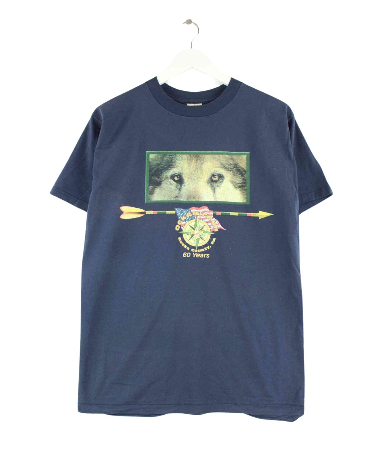 Fruit of the Loom 90s Vintage Ockanickon Print T-Shirt Blau M (front image)