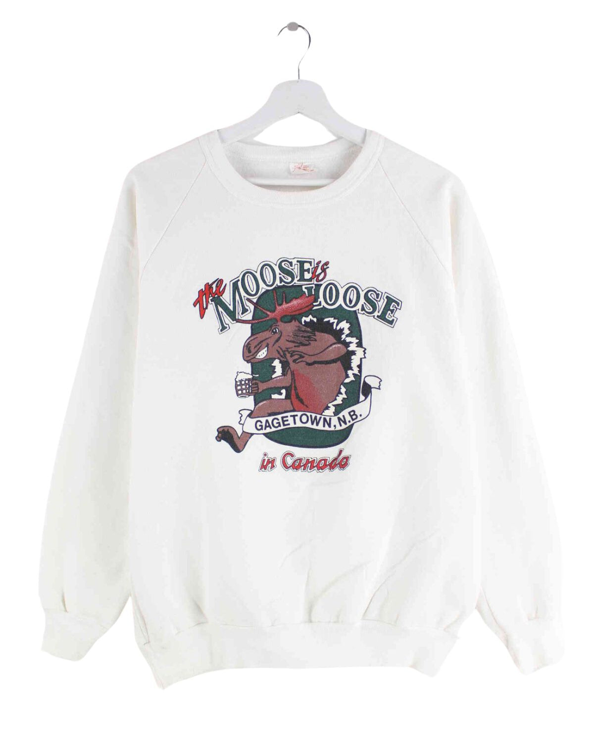 Vintage 90s Moose Canada Print Sweater Weiß M (front image)