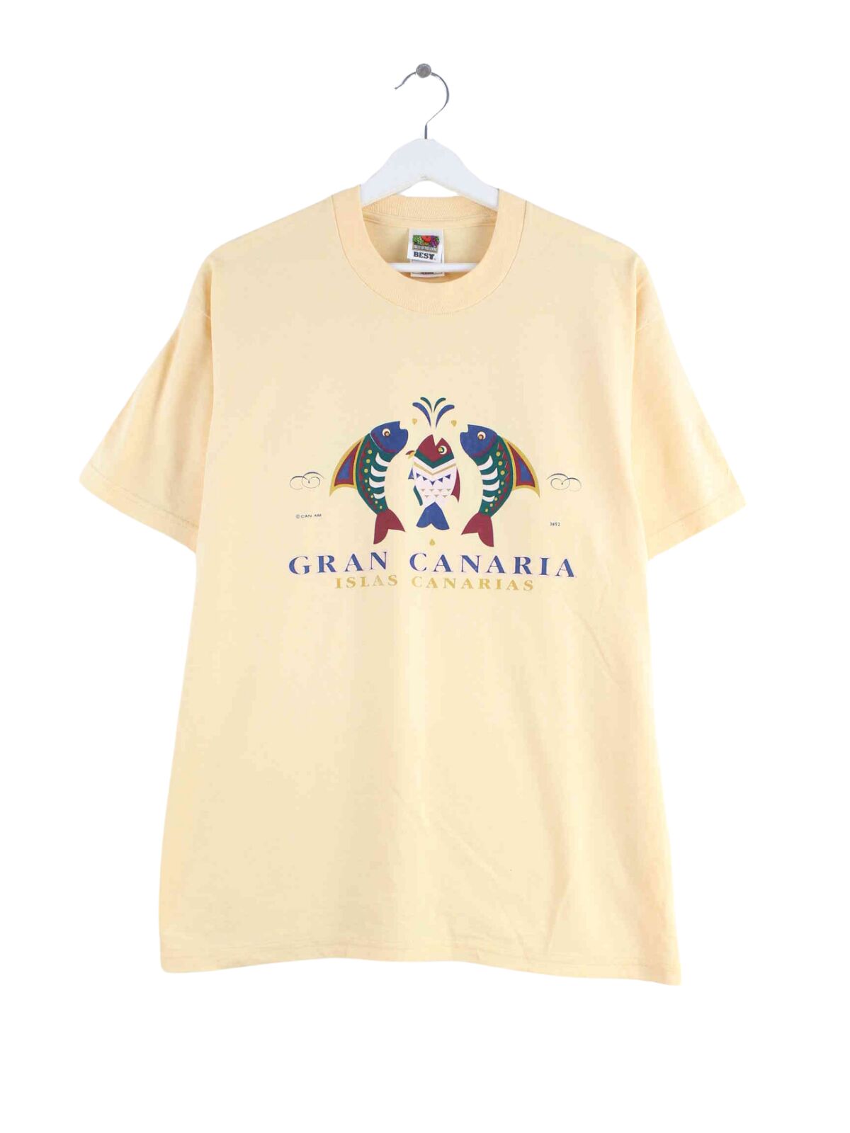 Fruit of the Loom y2k Gran Canaria Print T-Shirt Gelb L (front image)