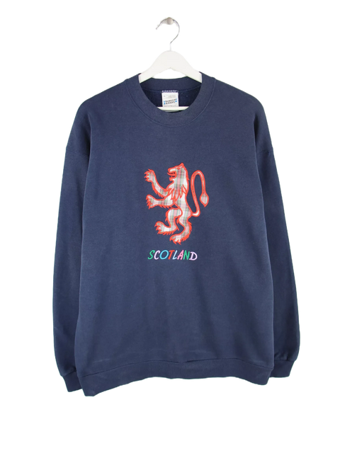 Screen Stars 90s Vintage Scotland Plaid Lion Print Sweater Blau L