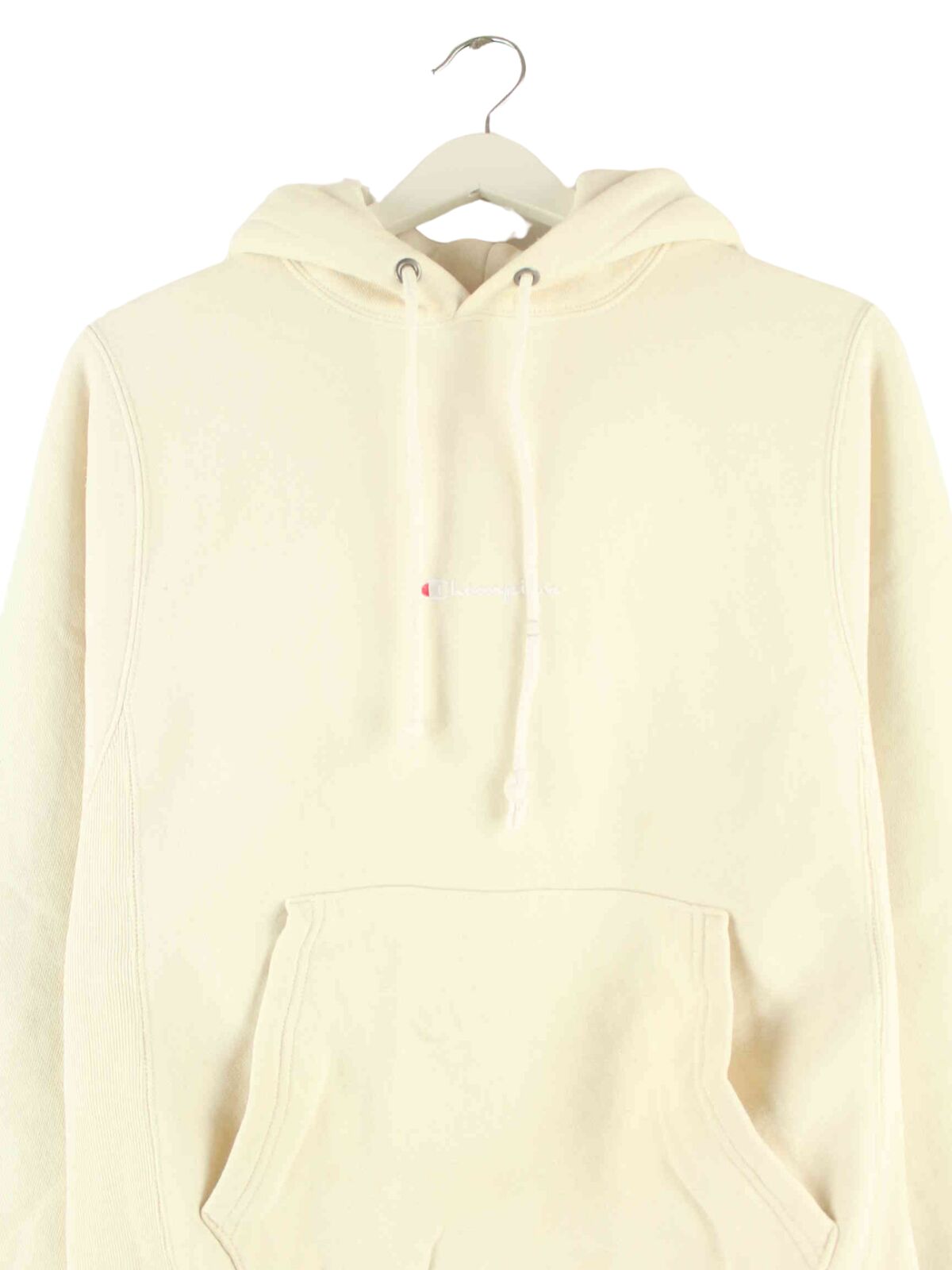 Champion 00s Reverse Weave Embroidered Hoodie Beige XS (back image)
