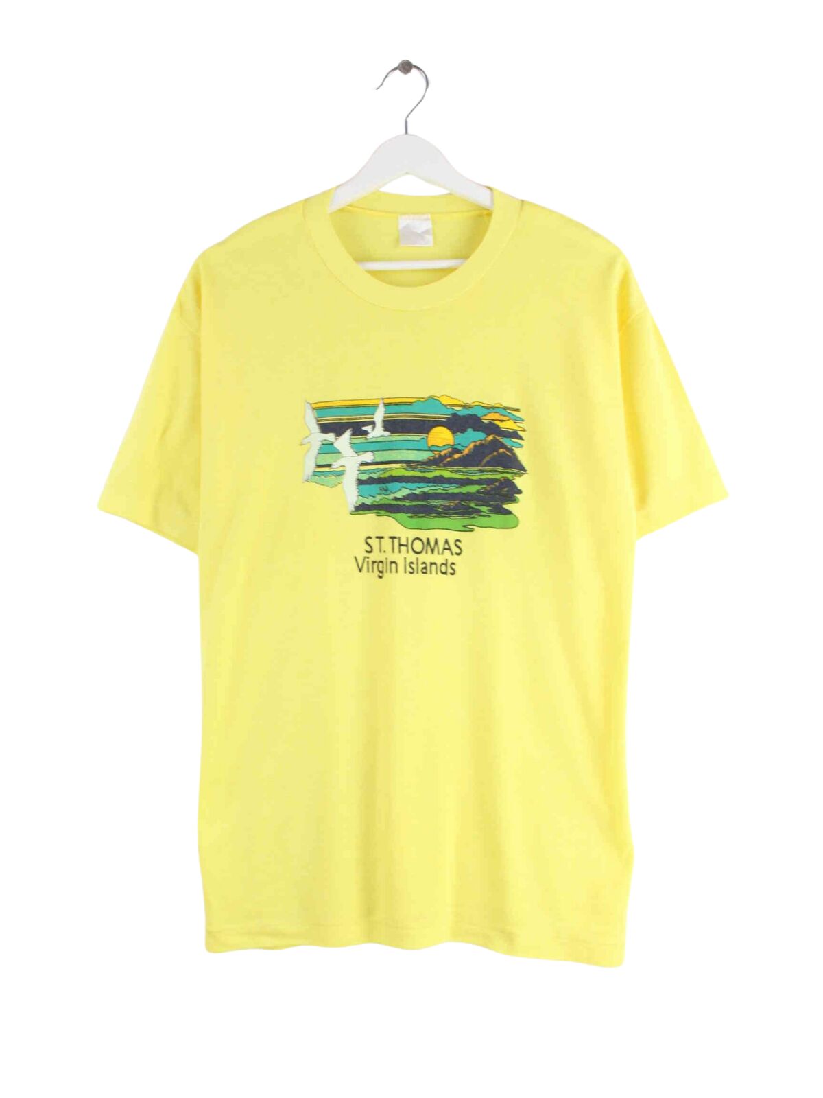 Vintage 80s Virgin Islands Print Single Stitched T-Shirt Gelb M (front image)