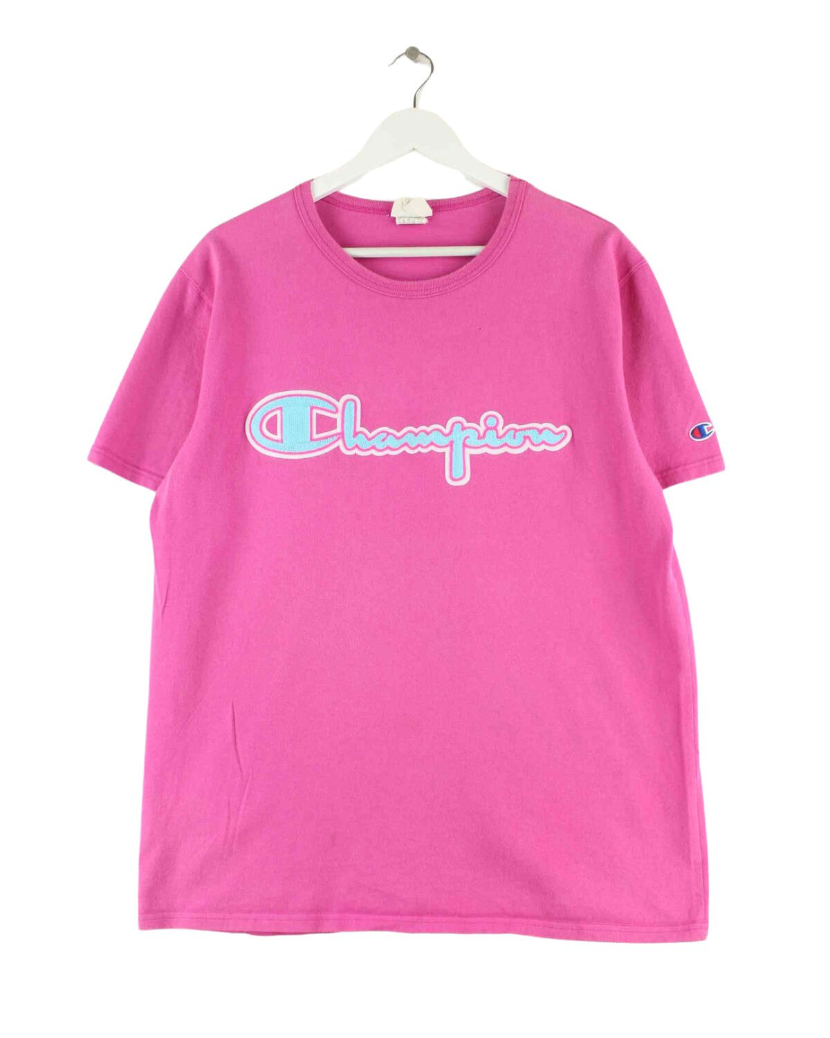 Champion y2k Embroidered Heavy T-Shirt Pink L (front image)