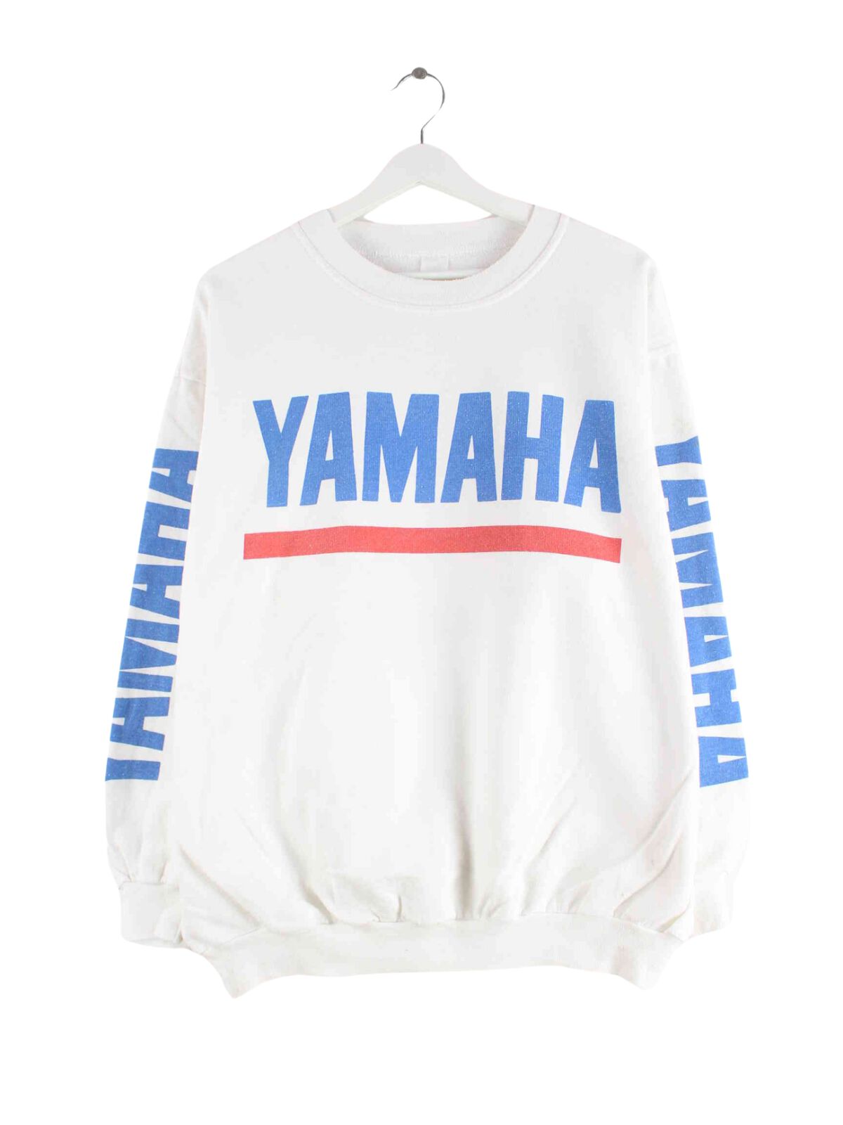 Vintage 90s Yamaha Print Sweater Weiß M (front image)