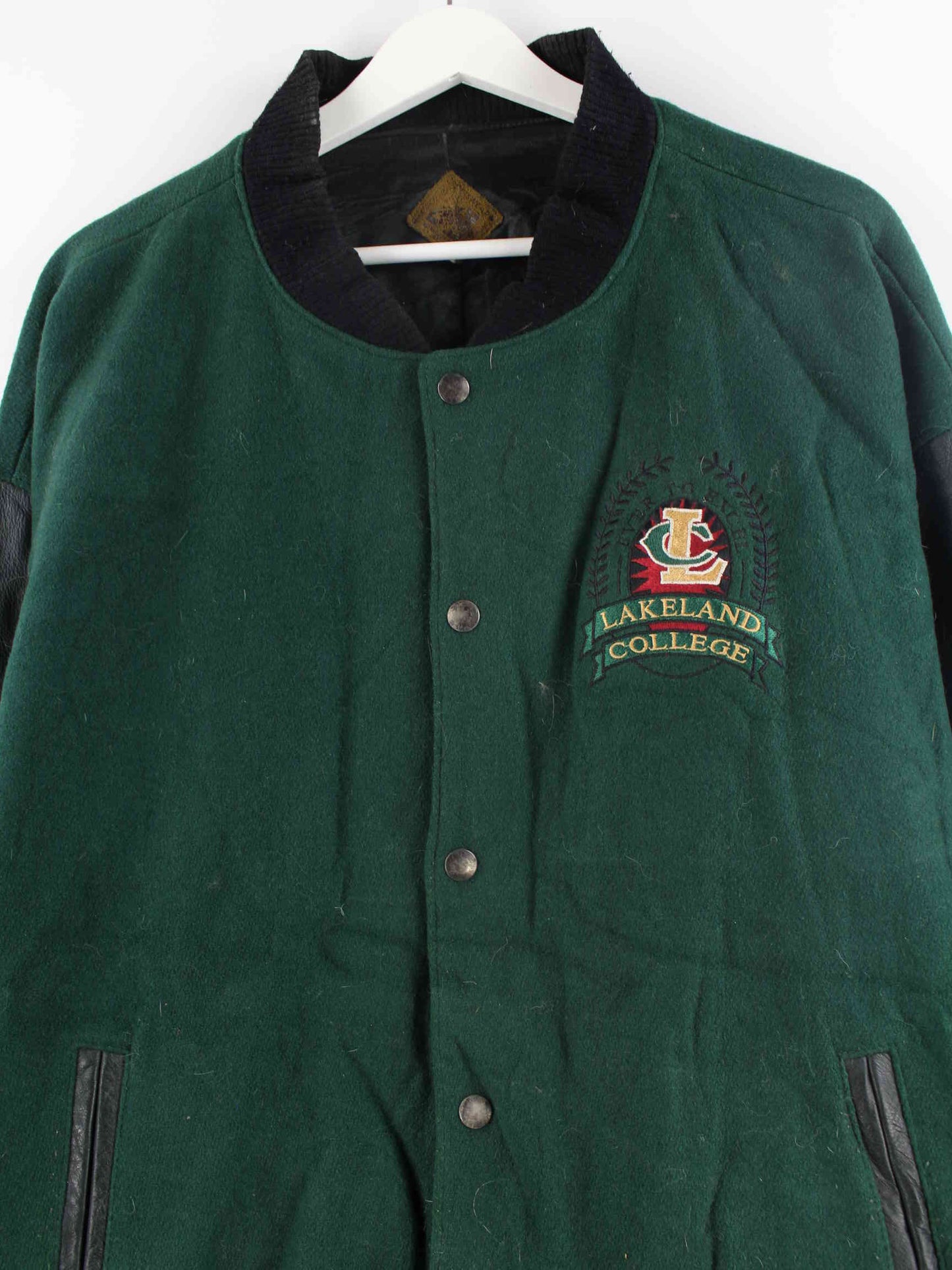 Vintage College Leder Jacke Grün XL