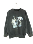 Vintage 90s Wolfs Print Sweater Schwarz M (front image)
