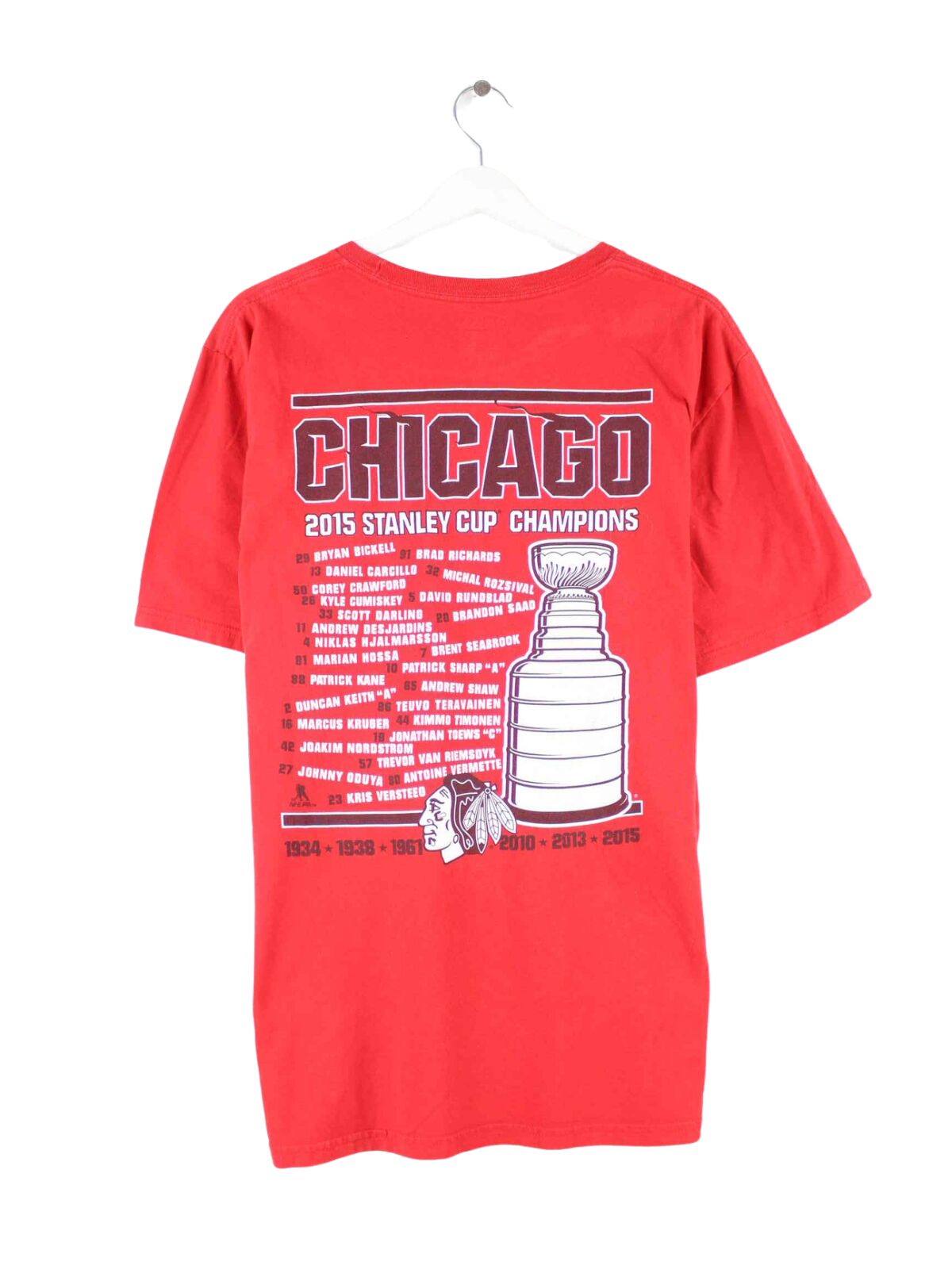 Reebok Chicago Blackhawks 2015 Stanley Cup Champions T-Shirt Rot L (back image)