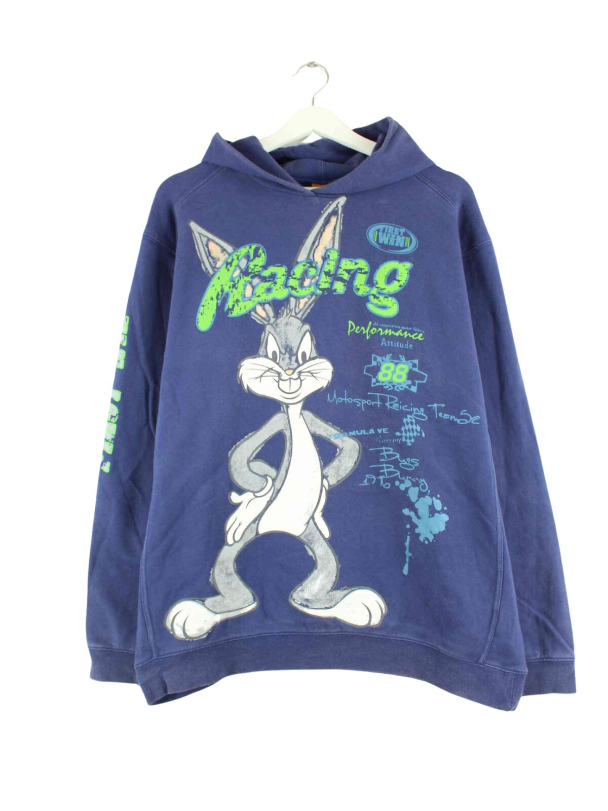 Looney Tunes y2k Bugs Bunny Racing Print Hoodie Blau  (front image)