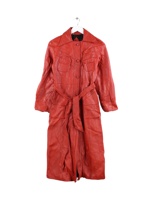 Vintage Damen Leder Mantel Rot L