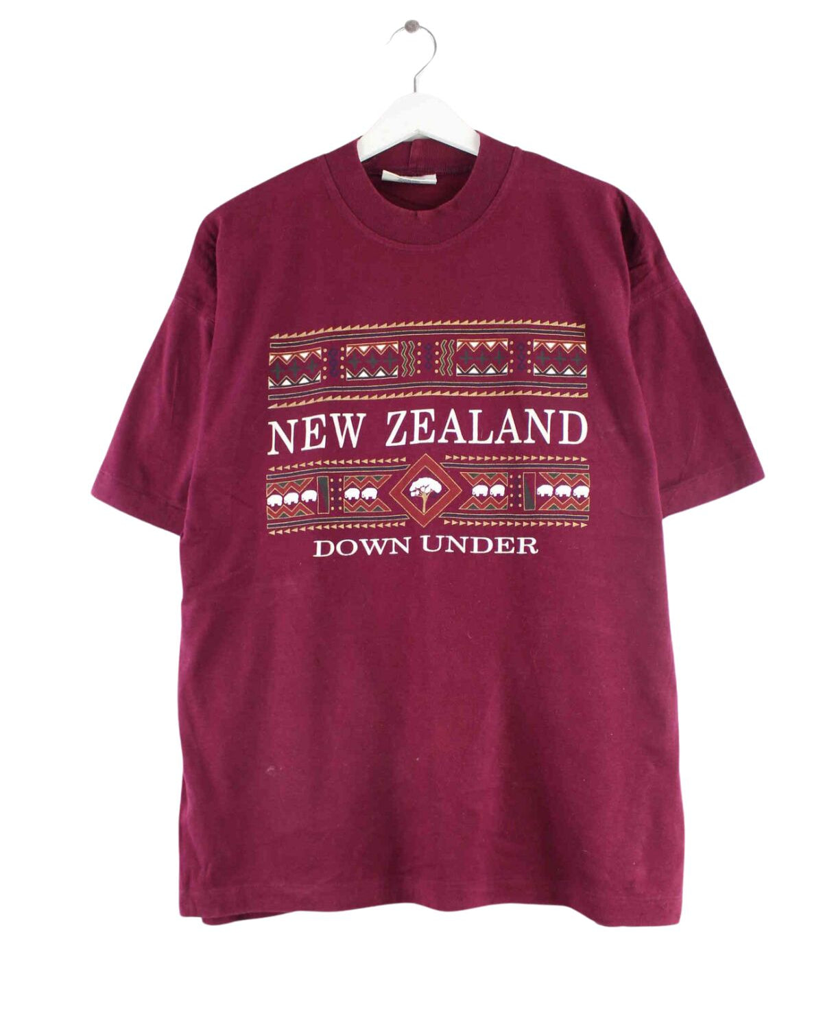 Vintage 90s New Zealand Print Single Stitched T-Shirt Rot M (front image)