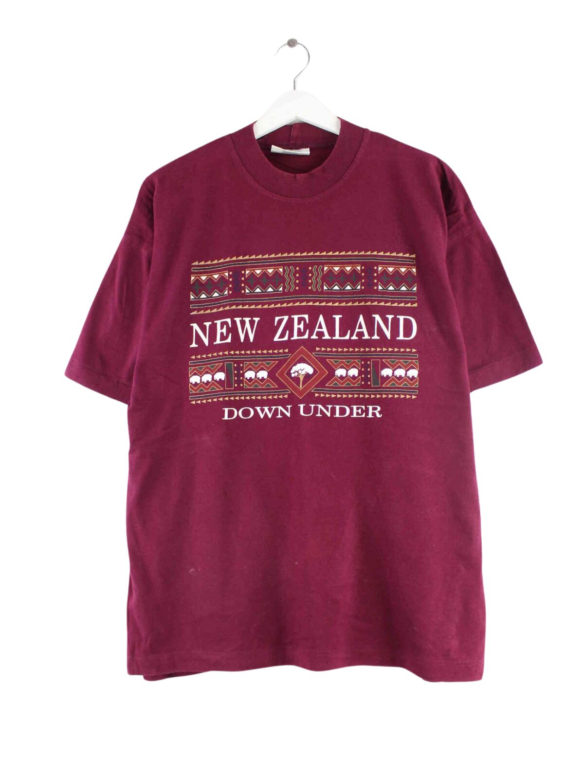 Vintage 90s New Zealand Print Single Stitched T-Shirt Rot M (front image)