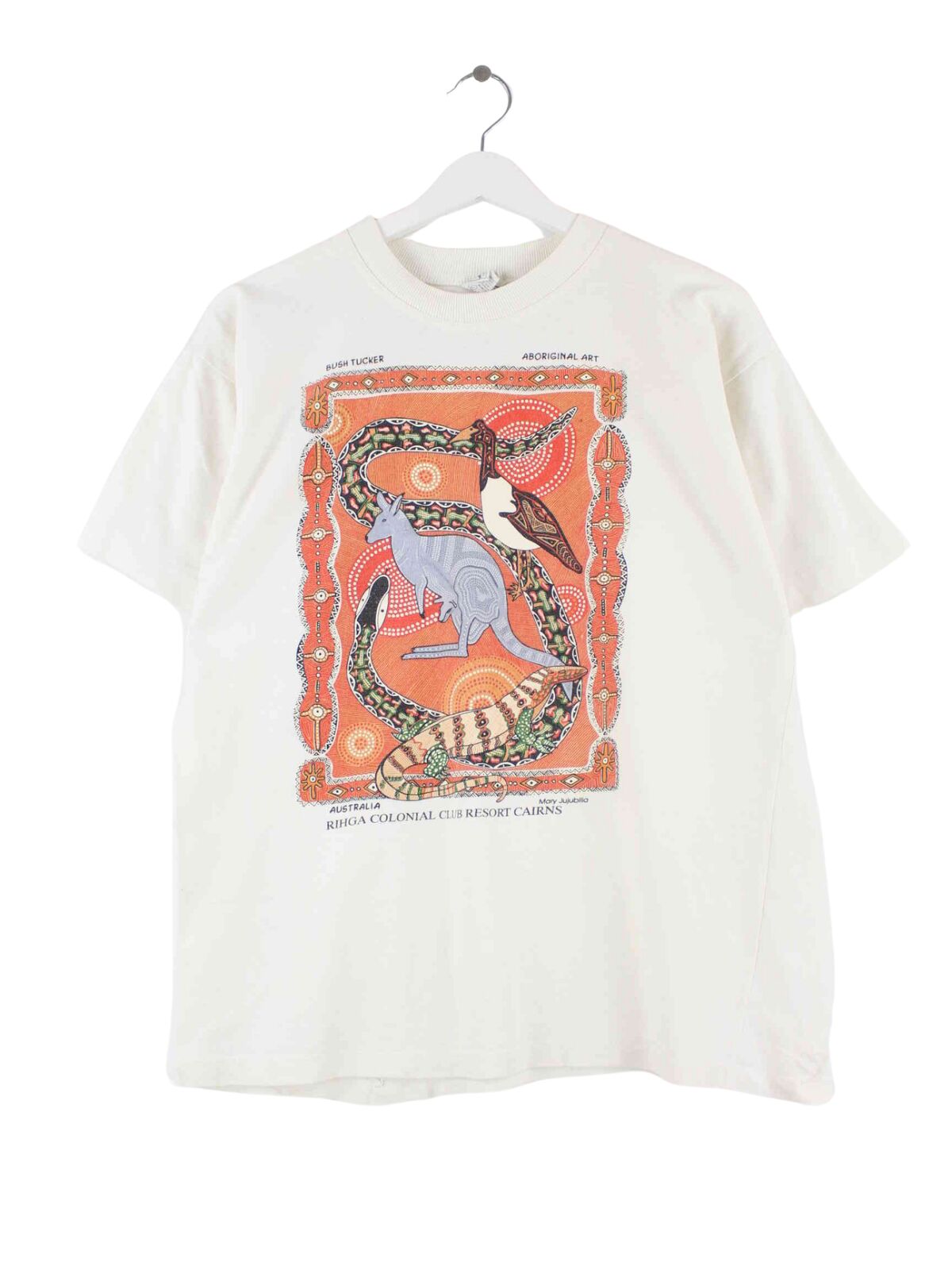 Vintage 90s Aboriginal Art Print Single Stitch T-Shirt White L